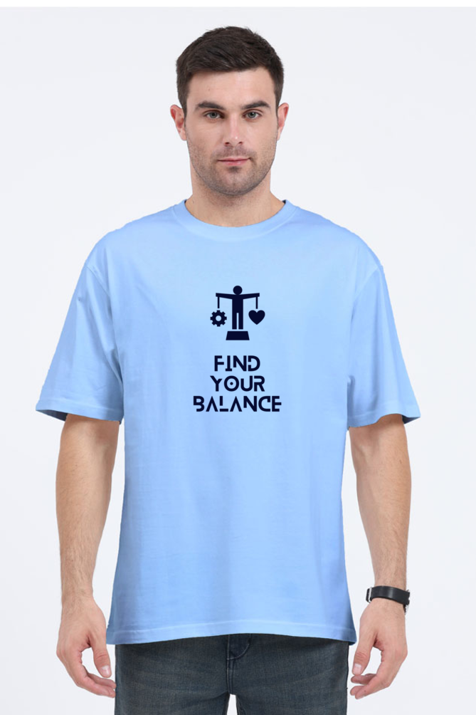 "Find Your Balance" Positivity Quote Print Oversized T-shirt for Men