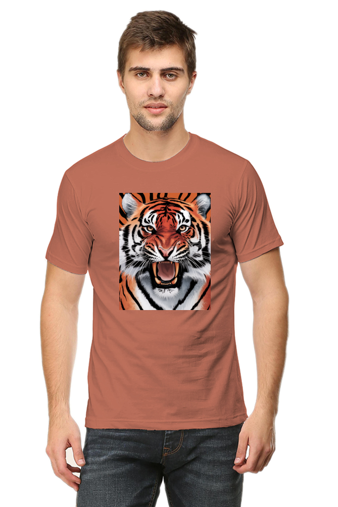 Spiritual Animal Tiger Printed Half Sleeve T-shirt for Men