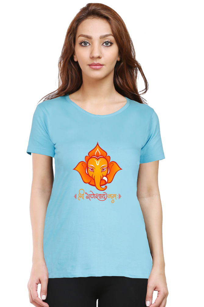 Shree Ganesha Print Half Sleeve T-shirt for Women