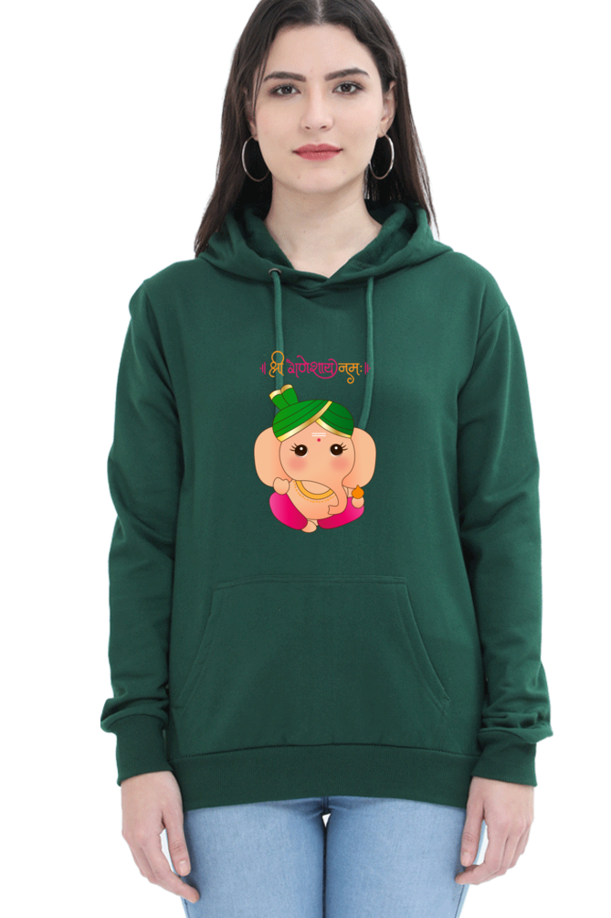 श्री गणेशाय नमः Colourful Cute Ganesha Print Hooded Sweatshirt for Women