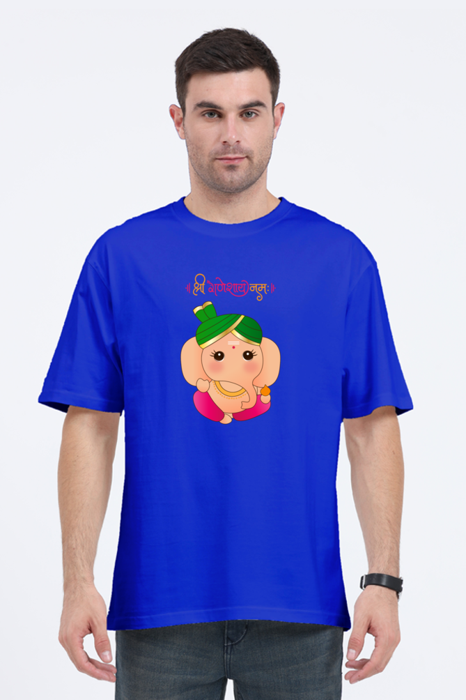 " श्री गणेशाय नमः " Cute Cartoon Ganesha Print Half Sleeve Oversized T-shirt