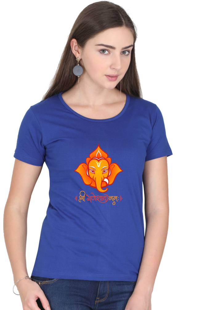 Shree Ganesha Print Half Sleeve T-shirt for Women