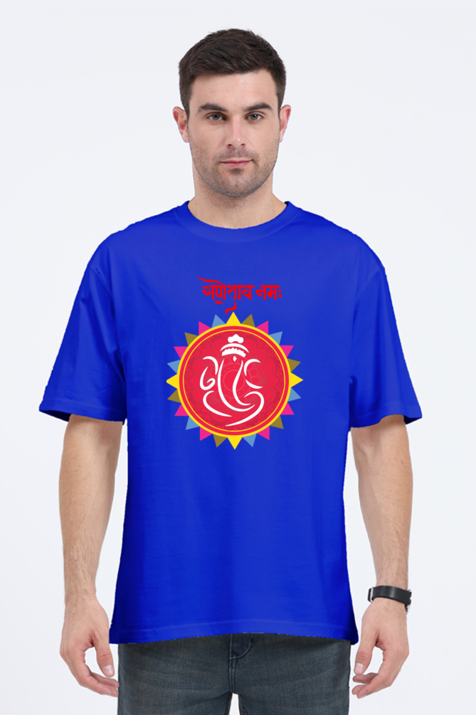 गणेशाय नमः Colourful Mandala Printed Half Sleeve Oversized T-shirt for Men