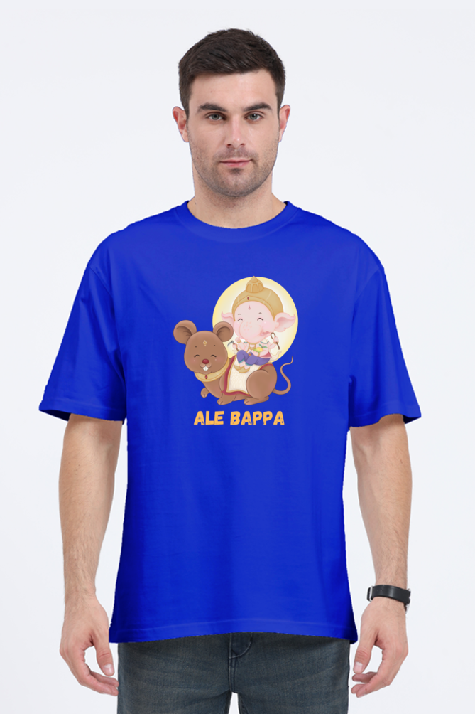 "Ale Bappa "  Cute Ganesha withb Mushak  Print Oversized T-shirt for Men