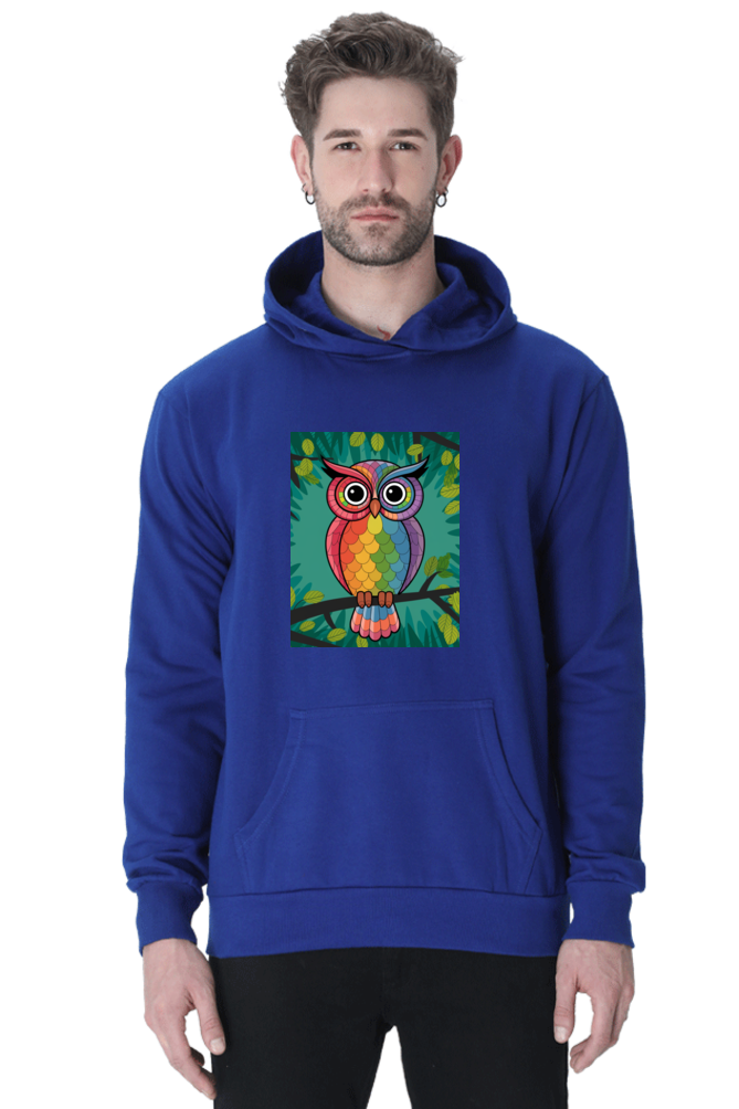 Spiritual Bird Owl Printed Hooded Sweatshirt for Men